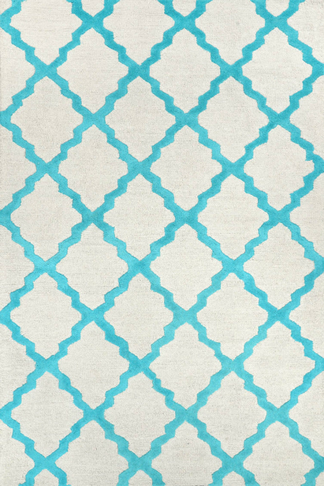 BLUE AND IVORY MOROCCAN HAND TUFTED CARPET