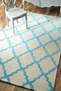 BLUE AND IVORY MOROCCAN HAND TUFTED CARPET by Imperial Knots - Image 2