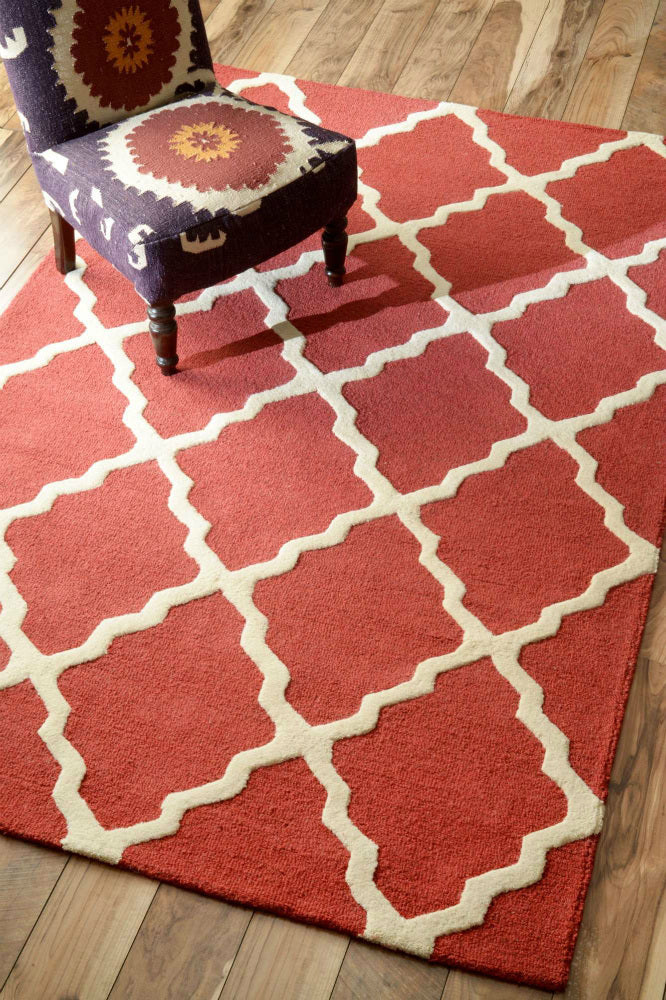 RED AND WHITE MOROCCAN HAND TUFTED CARPET