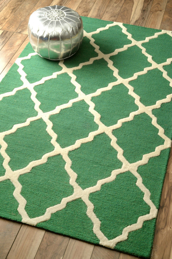 GREEN AND WHITE MOROCCAN HAND TUFTED CARPET by Imperial Knots - Image 2