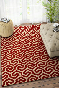 RED GREEK KEY HAND TUFTED CARPET by Imperial Knots - Image 2