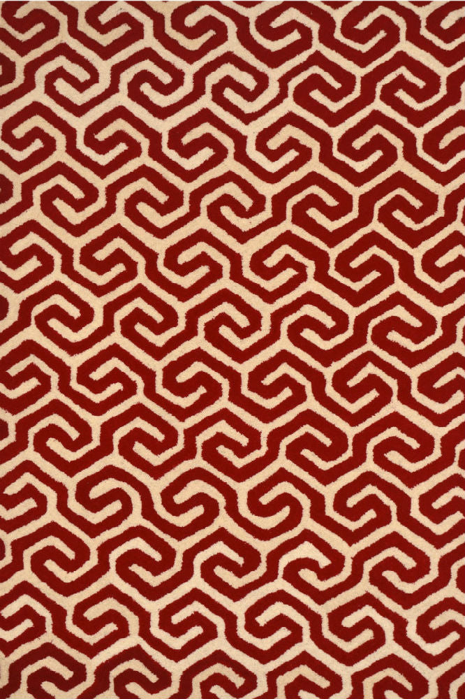 RED GREEK KEY HAND TUFTED CARPET