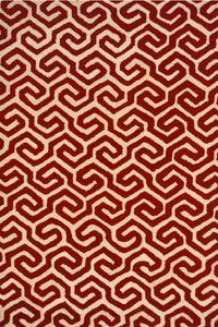 RED GREEK KEY HAND TUFTED CARPET by Imperial Knots - Image 1
