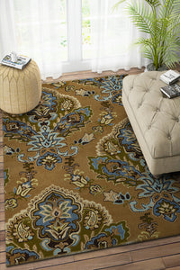 BROWN AND BLUE DAMASK HAND TUFTED CARPET by Imperial Knots - Image 2