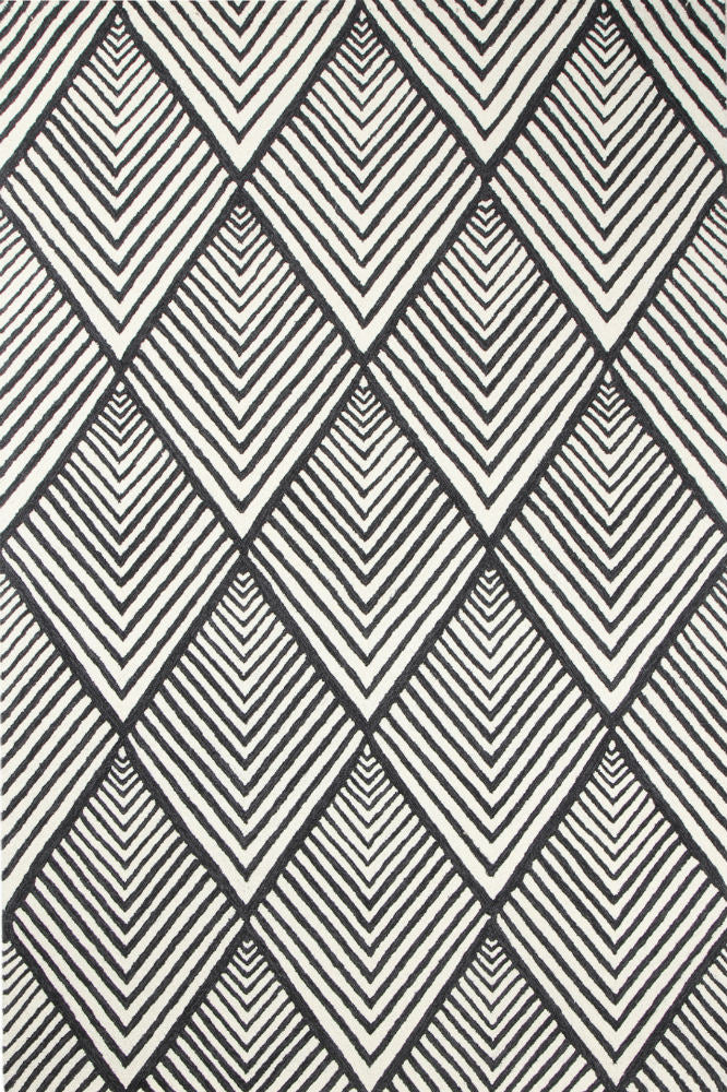 BLACK AND WHITE GEOMETRIC HAND TUFTED RUG