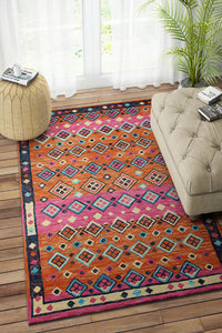 PINK AND ORANGE SUZANI HAND TUFTED CARPET by Imperial Knots - Image 2