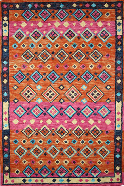 PINK AND ORANGE TRIBAL HAND TUFTED RUG