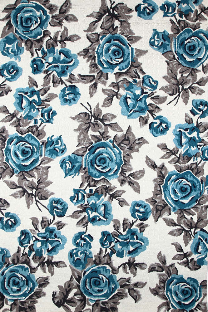 BLUE AND IVORY FLORAL HAND TUFTED CARPET