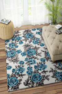 BLUE AND IVORY FLORAL HAND TUFTED CARPET by Imperial Knots - Image 2
