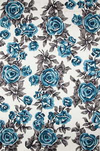 BLUE AND IVORY FLORAL HAND TUFTED CARPET by Imperial Knots - Image 1