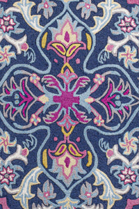 NAVY BLUE AND PINK MEDALLION HAND TUFTED CARPET by Imperial Knots - Image 3
