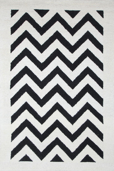 BLACK AND WHITE CHEVRON HAND TUFTED CARPET