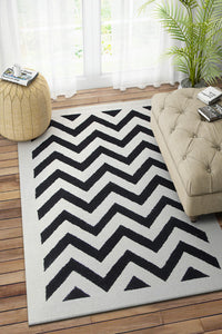 BLACK AND WHITE CHEVRON HAND TUFTED CARPET by Imperial Knots - Image 2