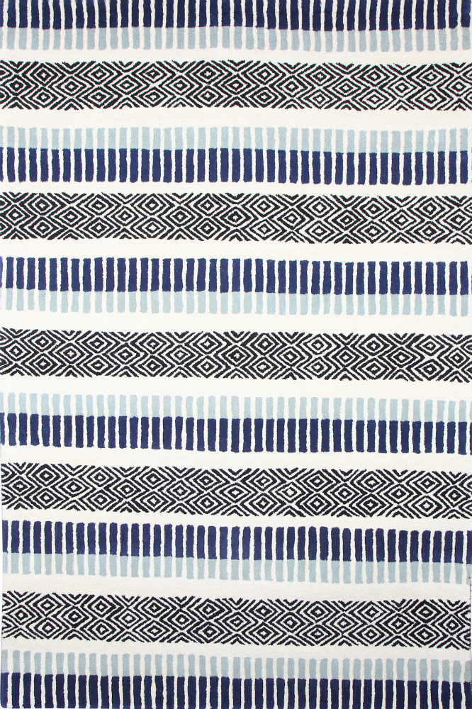 IVORY AND BLUE STRIPES HAND TUFTED CARPET