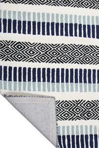 IVORY AND BLUE STRIPES HAND TUFTED CARPET by Imperial Knots - Image 4