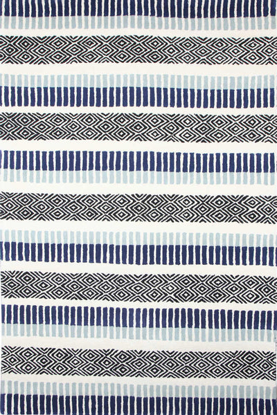 IVORY AND BLUE STRIPES HAND TUFTED CARPET