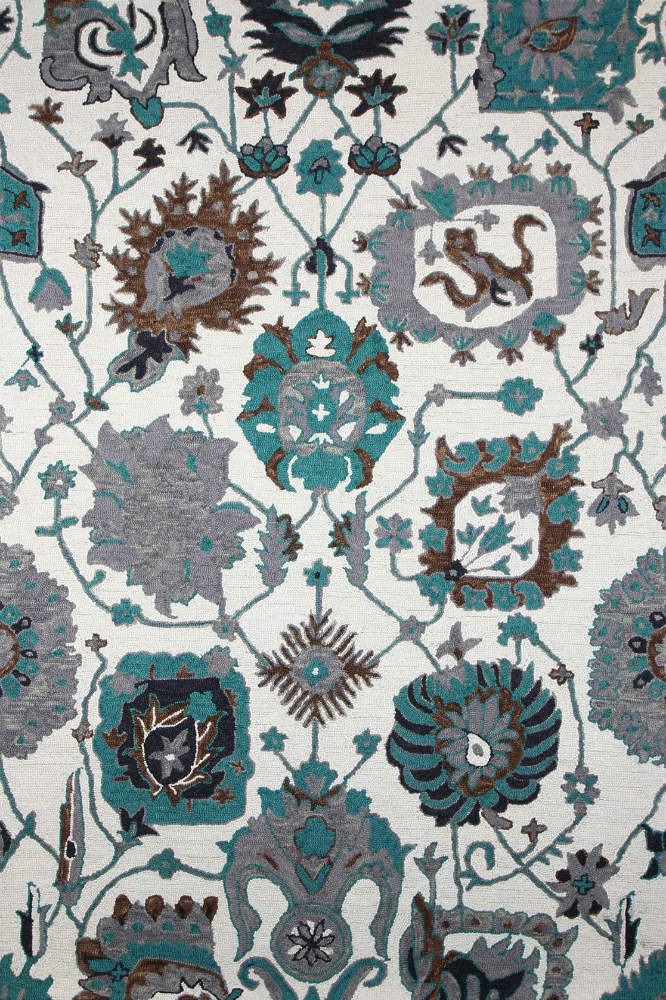 IVORY AND TEAL SUZANI HAND TUFTED CARPET