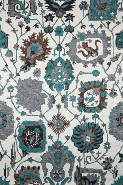 IVORY AND TEAL SUZANI HAND TUFTED CARPET