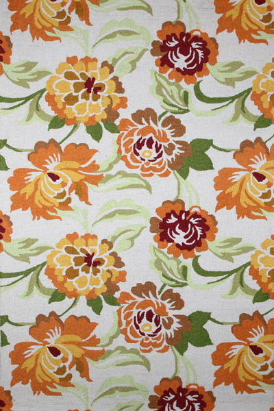 IVORY AND ORANGE FLORAL HAND TUFTED CARPET