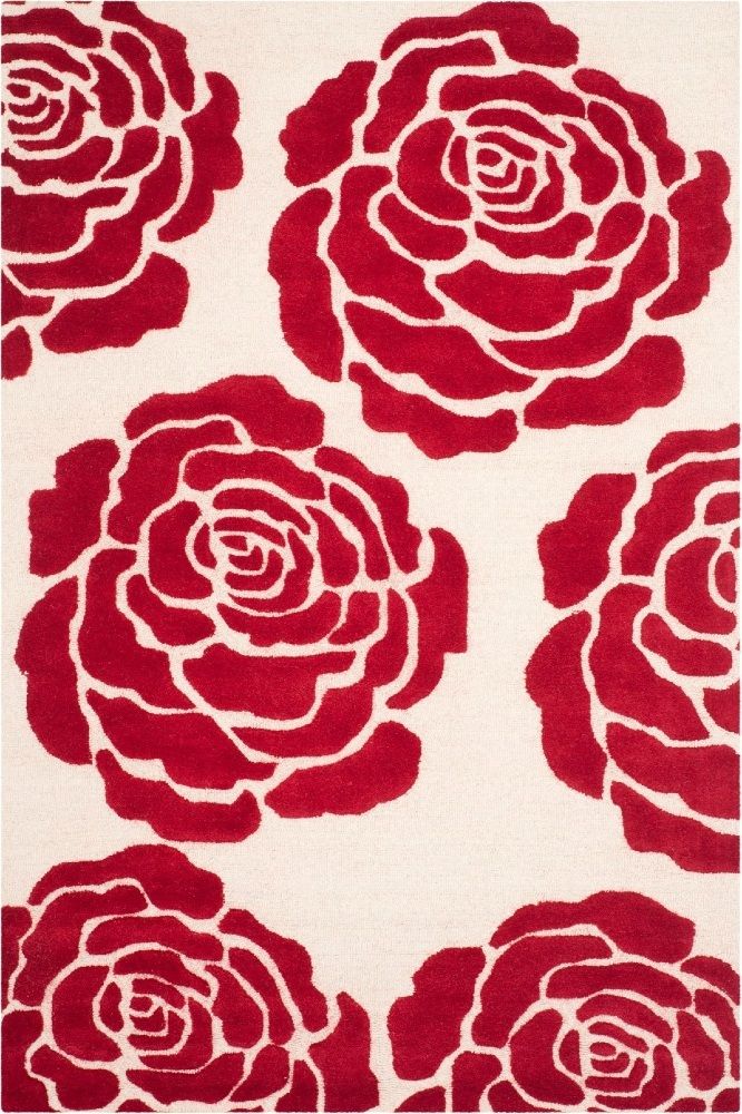 RED AND IVORY FLORAL HAND TUFTED CARPET