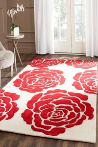 RED AND IVORY FLORAL HAND TUFTED CARPET by Imperial Knots - Image 2