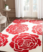 RED AND IVORY FLORAL HAND TUFTED CARPET
