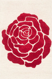 RED AND IVORY FLORAL HAND TUFTED CARPET by Imperial Knots - Image 3