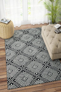 BLACK AND WHITE GEOMETRIC HAND TUFTED CARPET by Imperial Knots - Image 2