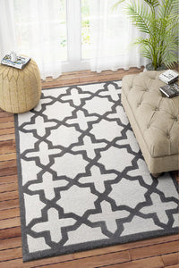 DARK GREY AND IVORY GEOMETRIC HAND TUFTED CARPET by Imperial Knots - Image 2
