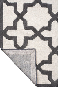 DARK GREY AND IVORY GEOMETRIC HAND TUFTED CARPET by Imperial Knots - Image 4
