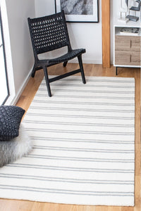 WHITE AND GREY STRIPES HAND TUFTED CARPET by Imperial Knots - Image 2