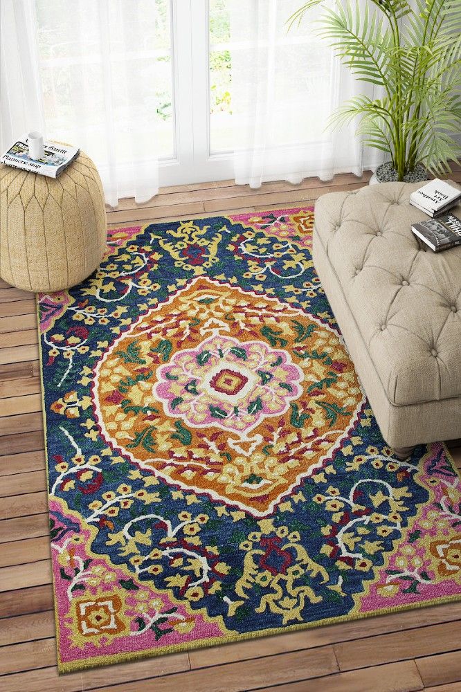 PINK AND BLUE PERSIAN HAND TUFTED CARPET
