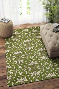 GREEN AND BEIGE SUZANI HAND TUFTED CARPET by Imperial Knots - Image 2