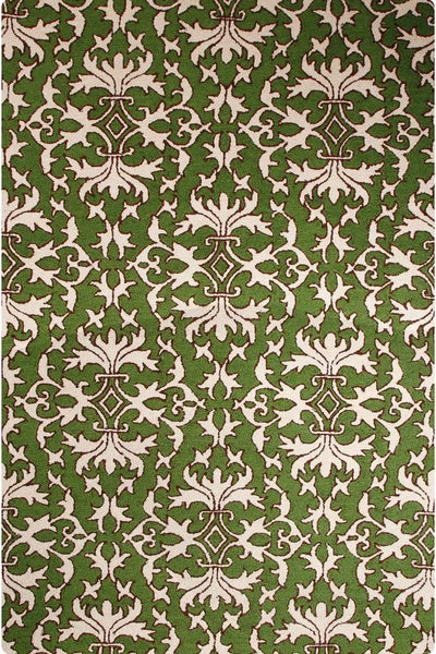 GREEN AND BEIGE SUZANI HAND TUFTED CARPET