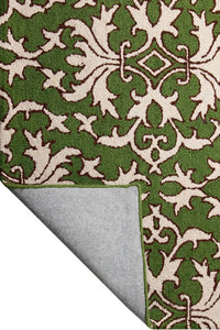 GREEN AND BEIGE SUZANI HAND TUFTED CARPET by Imperial Knots - Image 4