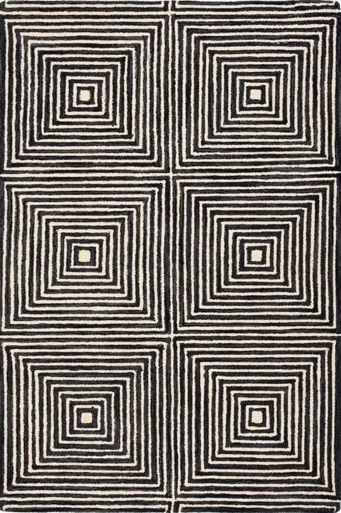 BLACK AND WHITE GEOMETRIC HAND TUFTED CARPET
