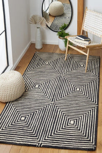 BLACK AND WHITE GEOMETRIC HAND TUFTED CARPET by Imperial Knots - Image 2