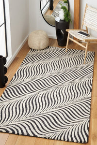 BLACK AND WHITE STRIPES HAND TUFTED CARPET by Imperial Knots - Image 2