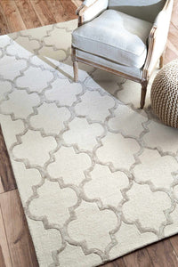 IVORY AND SILVER MOROCCAN HAND TUFTED CARPET by Imperial Knots - Image 2