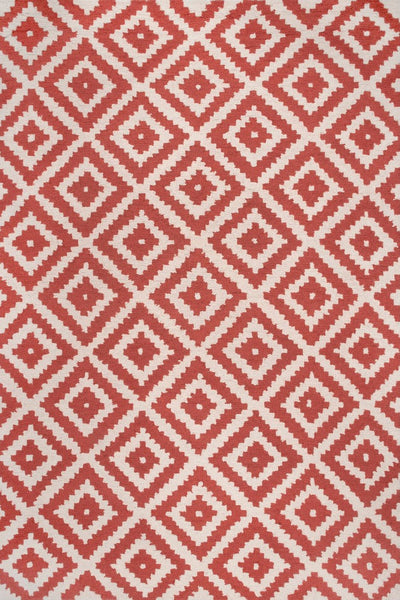 RED AND WHITE PIXEL GEOMETRIC HAND TUFTED CARPET