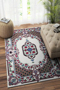 IVORY MULTICOLOR MEDALLION HAND TUFTED CARPET by Imperial Knots - Image 2