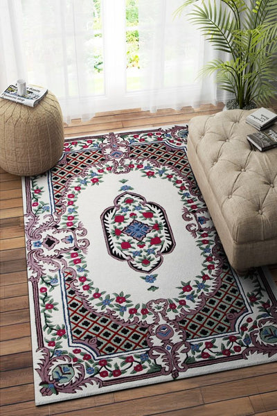 IVORY MULTICOLOR MEDALLION HAND TUFTED CARPET