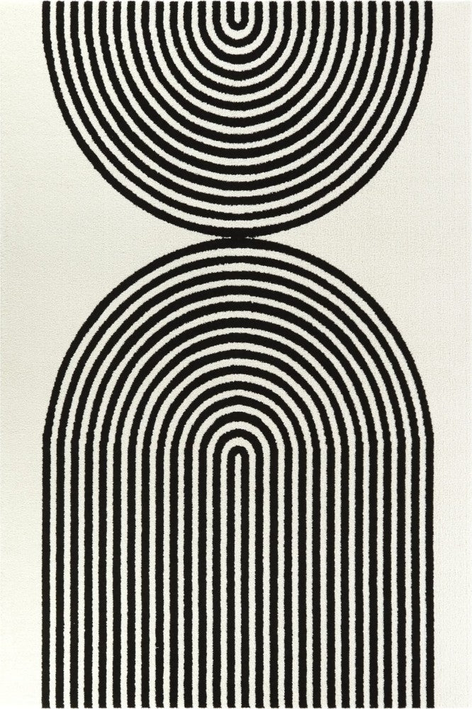 IVORY AND BLACK GEOMETRIC HAND TUFTED CARPET