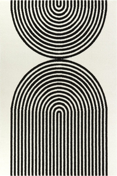 IVORY AND BLACK GEOMETRIC HAND TUFTED CARPET