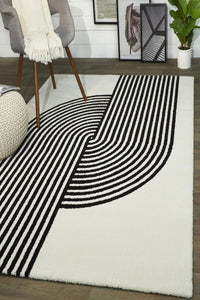 IVORY AND BLACK GEOMETRIC HAND TUFTED CARPET by Imperial Knots - Image 2