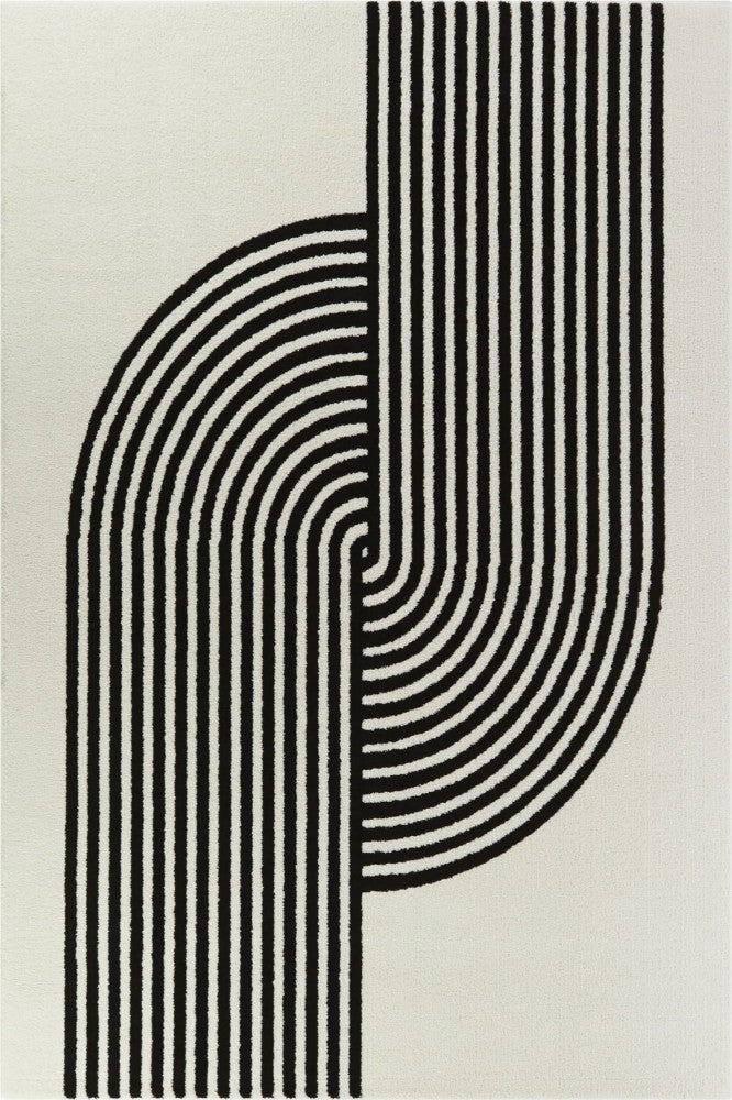 IVORY AND BLACK GEOMETRIC HAND TUFTED CARPET