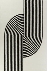 IVORY AND BLACK GEOMETRIC HAND TUFTED CARPET by Imperial Knots - Image 1