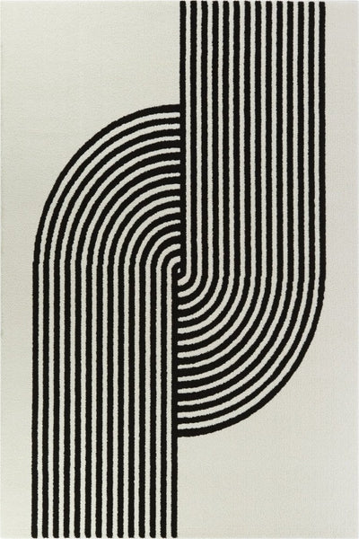 IVORY AND BLACK GEOMETRIC HAND TUFTED CARPET