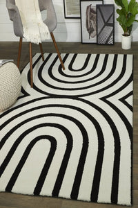 IVORY AND BLACK GEOMETRIC HAND TUFTED CARPET by Imperial Knots - Image 2