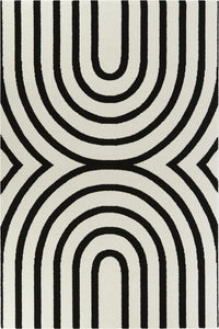 IVORY AND BLACK GEOMETRIC HAND TUFTED CARPET by Imperial Knots - Image 1